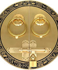 Bulletproof Heavy Duty Solid Brass Slide Bolt Latch, Portable Security Door Lock with decorative design and dual rings.