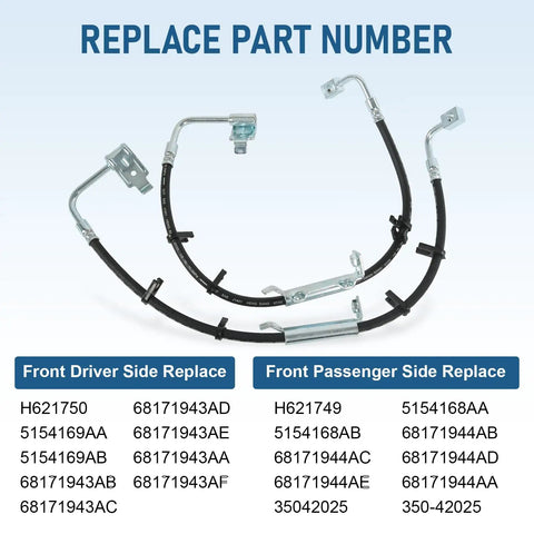 Jeep Wrangler Brake Hydraulic Hose Replacement Kit 2011-2017 3.6L 3.8L JK Front Driver And Front Passenger Side