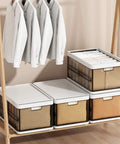 Three-Pack Stackable Clothes Organizer Bins with Sliding Rails and Removable Lids, Drawer Style for Closet Storage