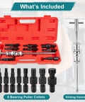 Tough-As-Nails 9-Piece Heavy-Duty Slide Hammer Puller Set with Versatile 8-32MM Expandable Collets in red case