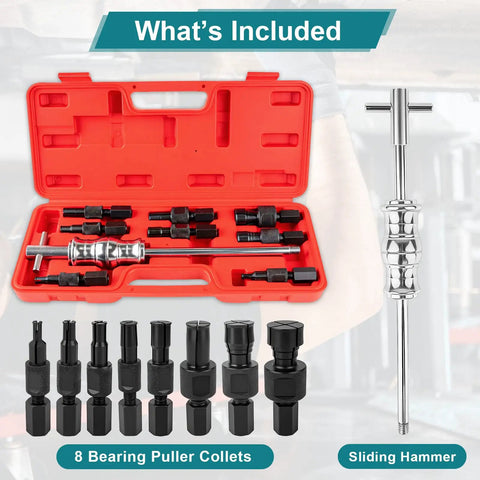 Tough-As-Nails 9-Piece Heavy-Duty Slide Hammer Puller Set with Versatile 8-32MM Expandable Collets in red case