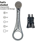 Slim Magnetic Mini Ratchet Set With 90-Tooth Gear For Tight Spaces, 1/4-Inch Nut Driver, 4 Bit Storage shown with bits