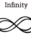 Stylized infinity symbol with the word 'Infinity' above, resembling design on Infinity Symbol Metal Punch Stamp 6mm For Jewelry Making And Metal Craft.