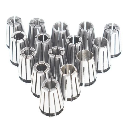 Fifteen Pack ER11 Spring Collet Set One Sixteenth Inch To Three Quarter Inch For CNC Milling Engraving And Lathe Workholding