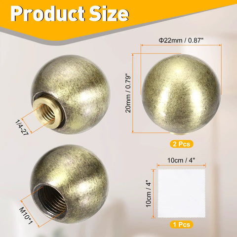 Two Pack Bronze Ball Lamp Finials 0.8 Inch Tall Brass Lamp Cap Knobs With Cleaning Cloth For Table And Floor Lighting Fixtures Shade Holder Retro Decor Dope Vibe Harp Threads M10 And 1 4 27