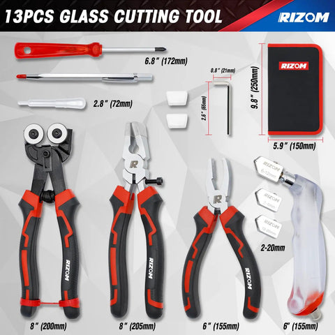 Heavy Hitter Glass Cutting Tool Kit With Universal Heads For Stained Glass And Craft Projects No Sweat Running Pliers Smooth Tile Breaker Reliable Grip Build in 13 piece set.