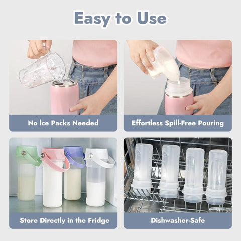 Portable Stainless Steel Vacuum Insulated Breastmilk Cooler Bottle Keeps Nursing Milk Ice Cold For Thirty Six Hours With Reusable Travel Chiller And Grab Bag Essential made for easy pouring and fridge storage.