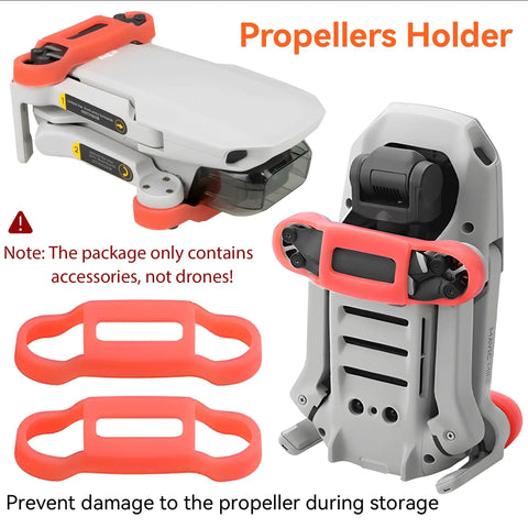 Propeller holders from DJI Mini 2 Series Drone Accessories Kit securing drone propellers.