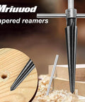 Hand Reamer Set For Guitar And Woodworking Tapered Reamers 3-13mm And 5-16mm with chamfer design in action on wood