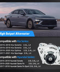 Beefed Up 150A 12V High Output Alternator Replacement For 2015 2019 Hyundai Sonata 2019 2020 Hyundai Santa Fe 2017 2018 Hyundai Santa Fe Sport 2015 2018 Kia Sorento 2015 2018 Kia Optima 2016 2020 Kia Sportage 2017 2021 Replaces 1042118790.