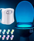 Toilet Bowl Night Light With Motion Sensor And Multicolor LED illuminating toilet with various glow options, energy-efficient gift.