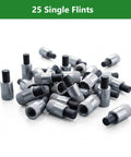 Universal Torch Striker Flint Renewal Kit - 25 replacement flints for lighters, metal tips, close-up view on white surface