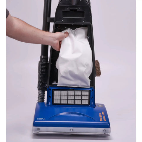 Powr-Flite Borelli Dual Pro Upright Vacuum With HEPA Filtration For Heavy Duty Commercial Use Powerful Dual Motor High Suction Bagged Design Ideal Carpet And Hard Floor Cleaning Deep Clean With 14 Inch Path