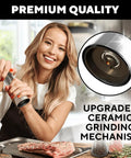 Person using Refillable Stainless Steel Salt And Pepper Grinder Set Of 2 With Adjustable Coarse Mills Easy Clean Ceramic Grinders
