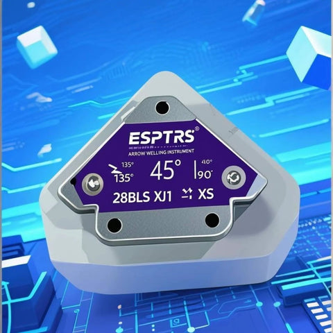Front view of ESPTRS Arrow Welding Magnet in purple with metal construction and 28 lbs holding capacity.