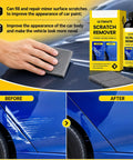 Knock Out Those Stupid Dings With This Legit Quick Fix Car Scratch Remover Paste For Every Paint Color, Includes Heavy Duty Buffing Cloths And Foam Pads For A Flawless Glossy Ride Finish, shown with foam pad and packaging on car.