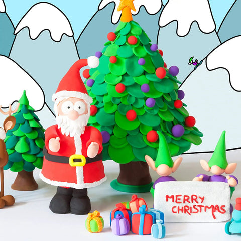 Colorful Clay Kit With 24 Colors And 3 Sculpting Tools No Bake Mess Free Craft Set For Kids And Adults DIY Christmas scene