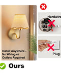 Battery Operated Wall Sconce Set Of Two With Gold Rattan Shade And Rechargeable RGB Bulbs For Wireless Bedroom Lighting zero wiring headaches featuring stylish design.