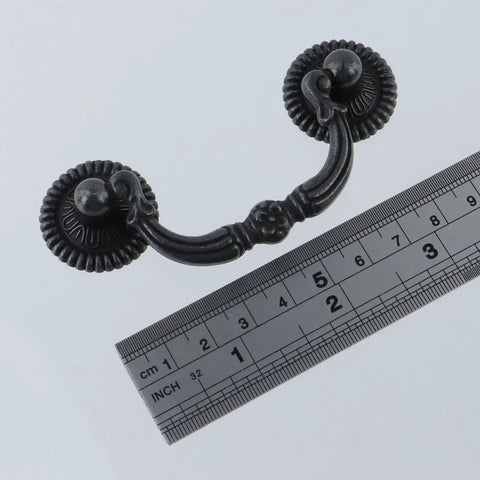Six Pack 2.5 Inch Silver Vintage Drop Bail Drawer Pulls For Kitchen Cabinets And Furniture with ruler for scale