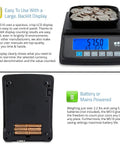 Coin Counting Scale displaying weight of coins with LCD backlit screen and battery compartment for fast cash counting