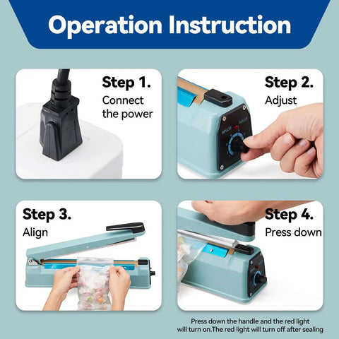 Operation instructions for Heavy Duty 12 Inch Bag Sealer With 2mm Seal Width Iron Impulse Heat Sealer For Shrink Wrap manual