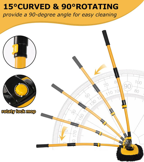 Chenille Microfiber Car Wash Brush Mop Kit With Long Handle And Extension Pole, 90-degree rotating handle feature