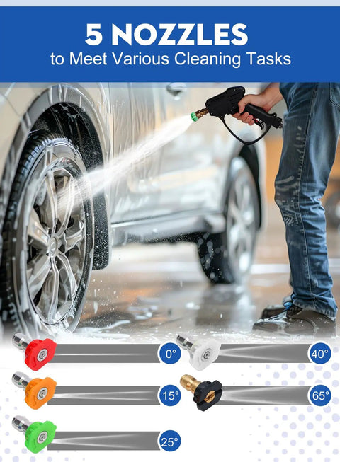 Heavy Duty 5000 PSI Short Pressure Washer Gun With Swivel Inlet And Extension Wand Five Nozzles M22 Connectors Car Wash Kit