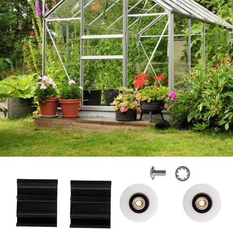 Durable Nylon Greenhouse Door Wheel Replacement For 22mm Tracks with smooth rolling and easy install components shown in garden setting
