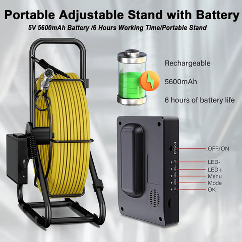 10m Pipe Inspection Camera With 4.3 Inch LCD Screen And DVR, rechargeable stand with 5600mAh battery
