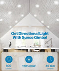 Image of ceiling with 5 to 6 Inch LED Can Lights Retrofit Recessed Lighting with Gimbal Downlight in modern white room.