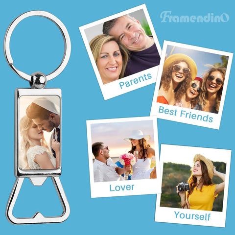 10 Pack Sublimation Blanks Keychains Aluminum Bottle Opener Transfer Key Rings For Custom DIY Gifts And Dope Crafts on display