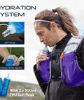 Woman using 10L Trail Running Hydration Vest With Soft Flasks Purple S For Ultraruns And Endurance Training