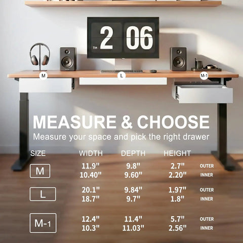 Kick Clutter To The Curb With This Sleek White Slide Out Under Desk Drawer Featuring Smooth Ball Bearing Slides And Solid Carbon Steel Build For Tidy Home Office Storage with size chart and dimensions.