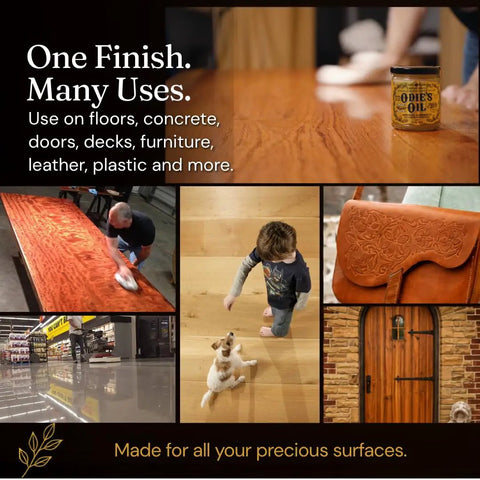 Real Deal Universal Surface Finish For Wood Leather Plastic Vinyl And Metal That Is Straight Up Waterproof And Food Safe While Acting As A Hella Solid Solvent Free Non Toxic Protection Layer Inside A Handy Four Ounce Jar For Instant Glow Ups, applied on various surfaces including wood and leather.