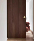 Sliding door with 4 pack solid brass finger pulls, 2 1/8 inch flush recessed round cup pulls in brushed gold, heavy duty hardware installed.