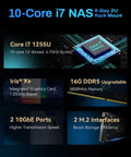 10-Core i7 NAS 8-Bay 2U Rack Mount features Intel Core i7 1255U, 16GB DDR5, dual 10GbE ports for high-speed data transfer.