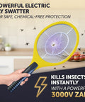 18 Inch Electric Fly Swatter Zapper Racket For Indoor Outdoor Use, Battery Operated Bug Killer With 3000 Volt Zap, Tennis Style Mosquito And Fly Killer, Easy To Use With Two AA Batteries Included - Yellow
