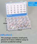 1100Pcs Laptop And Notebook Screws Kit With 24 Types Round Pan Head Tapping Screws in a labeled box with size chart and safety info