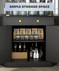Interior view of 71 Inch Tall Corner Bar Cabinet With App Control And Motion Sensor LED Lighting highlighting ample storage space.
