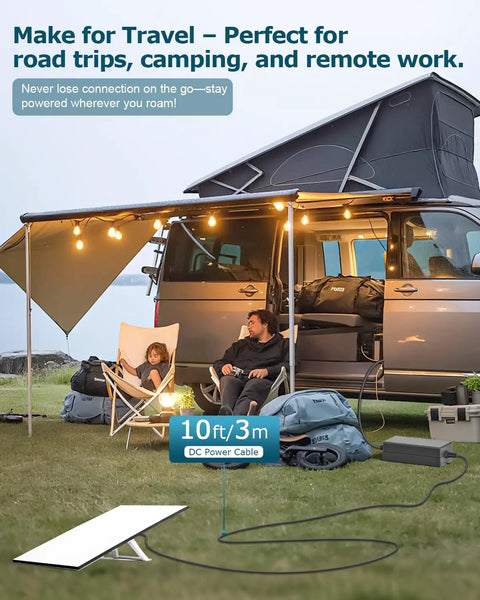 Heavy Duty 11 Feet Starlink Mini Car Power Adapter 12V To 30V DC Charger Cigarette Lighter Cord Keeps Your Satellite Dish Juiced Up While Rolling Anywhere with 10ft DC Power Cable in camping scene.