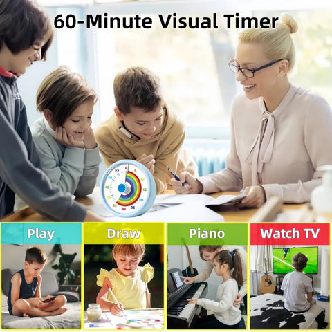 Children and teacher using Colorful Visual Countdown Timer Kid Friendly For All Ages 60 Minute Time Timer for classroom activities.