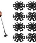 Set of 8 black snow baskets with hand holding a trekking pole, 8 Pack Snow Baskets For Trekking Poles 3.35 Inch Diameter Replacement