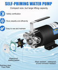 12V Water Transfer Pump 330 GPH Electric Utility Pump with spare parts, self-priming features, and stainless steel plate