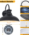 Gooseneck Solar Barn Light 12 Inch Black Outdoor Wall Mount Set, classic design, solar panels, anti-corrosion metal, LED bulb