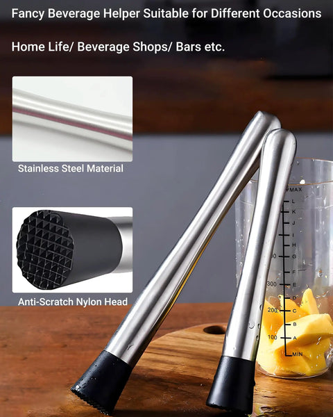 Ultimate Bar Tools Set for Home Bartenders with stainless steel tool and anti-scratch nylon head for cocktails