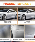 Before and after use of Weatherproof Magic Car Scratch Removal Pen And Auto Paint Repair Kit For All Car Colors on vehicle