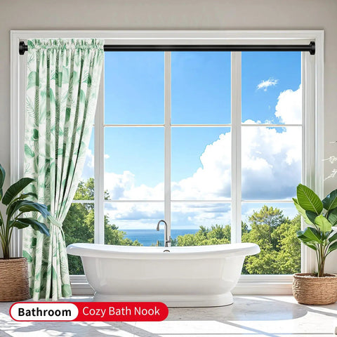 Black Stainless Steel Shower Curtain Rod 34 To 66 Inches Adjustable Tension Rod No Drilling No Rust Non Slip In Bathroom Window