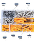 210 Pcs Self-Drilling Screws Set And Wall Anchor Kit For Drywall Brick And Concrete With M5 M6 M8 Sizes Yellow Zinc Plated Carbon Steel Rust-Resistant Heavy-Duty No-Prep Install Do-It-All Mounting, assorted anchors and screws in organizer