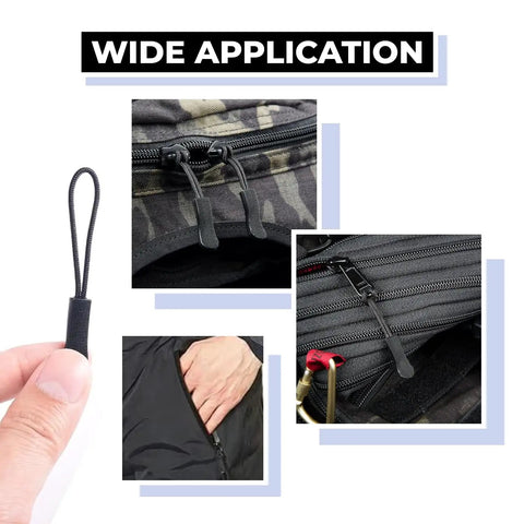 Zipper Pull Replacement Kit For Backpacks And Luggage With Heavy Duty Extender Cord And No Slip Grip, Easy To Install, Works On Bags, Jackets And Suitcases, 10 Pack shown with close-up views on different items