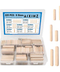 Fluted Wood Dowels Kit 225 Pcs Hardwood Dowel Pins Set For Woodworking And DIY Projects, Furniture Repair, Cabinet Making